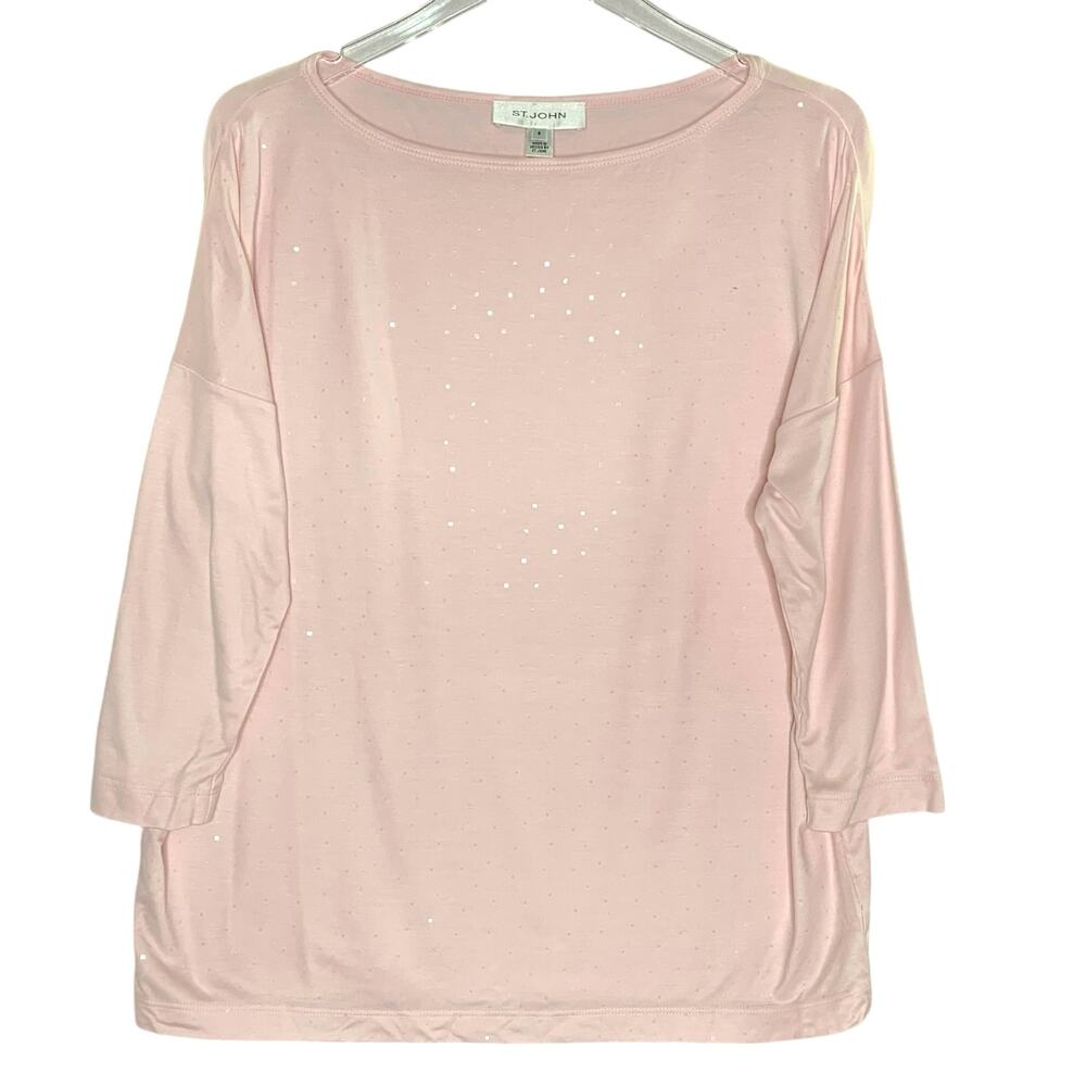 St. John S Womens Soft Pink Viscose Beaded Shirt Shimmer Boatneck Evening